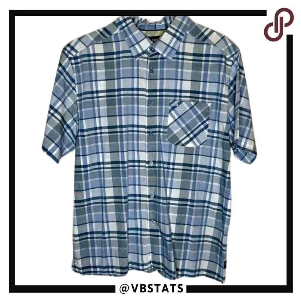 Large Cova Gray-Blue-White‎ Plaid SS Cotton Blend Shirt